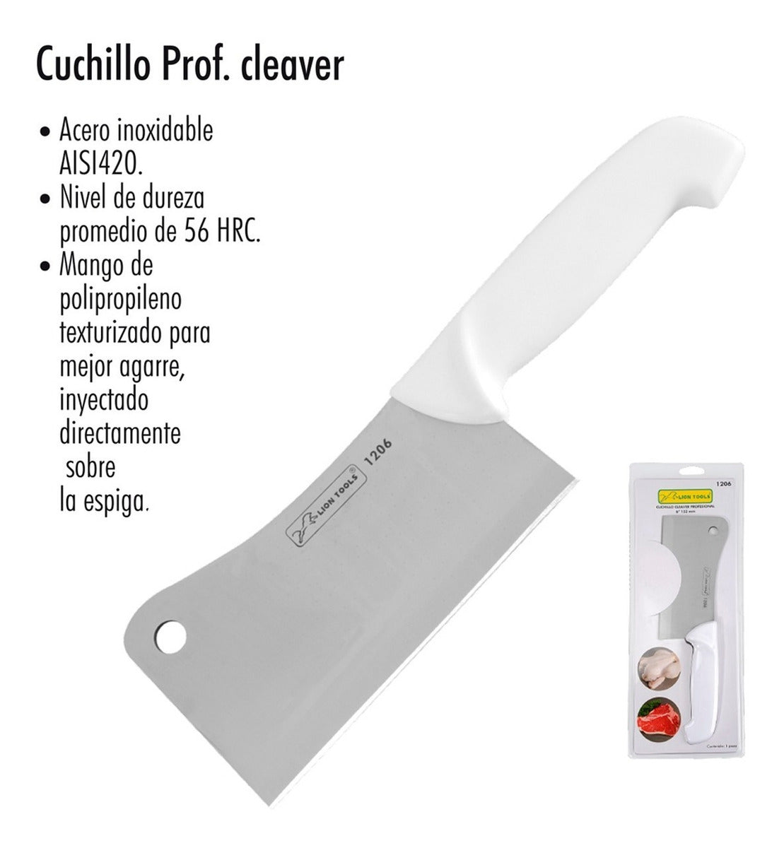 Cuchillo Cleaver Profesional 6 152mm Acero Inoxdable Blanco