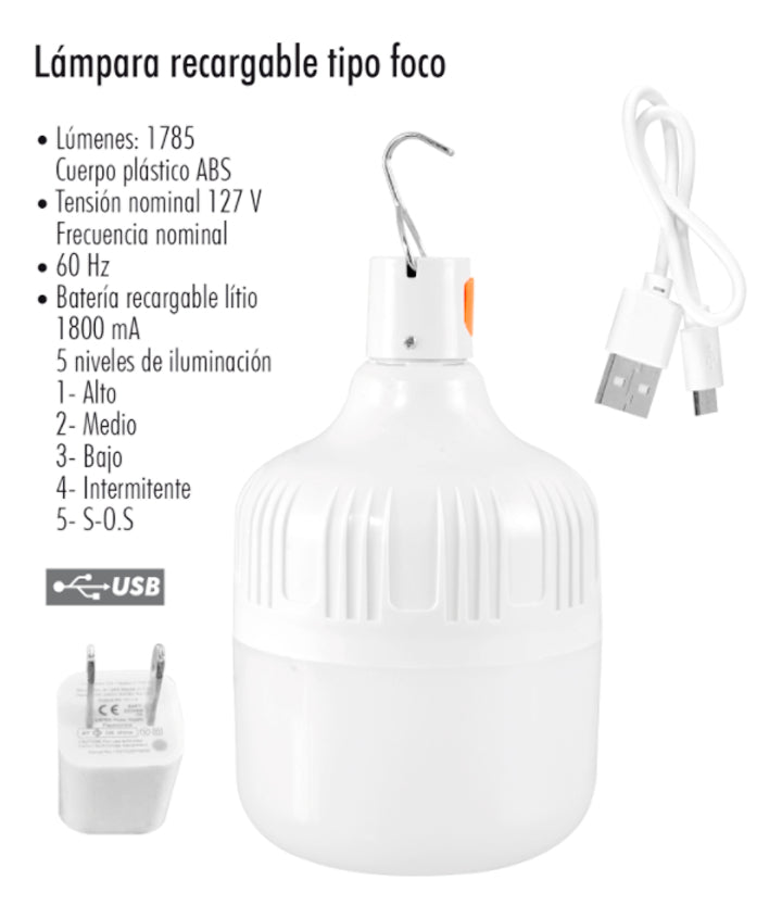 Foco Lampara Recargable De Emergencia 21w Usb Blanco