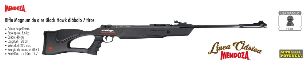 Rifle Deportivo Black Hawk Cargador 7 Tiros 5.5 Mendoza