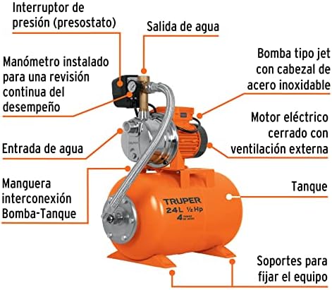 Truper HIDR-1/2X24, Bomba (Equipo hidroneumático) Uso doméstico, 24 Litros