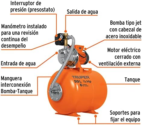 Truper HIDR-1/2X24, Bomba (Equipo hidroneumático) Uso doméstico, 24 Litros