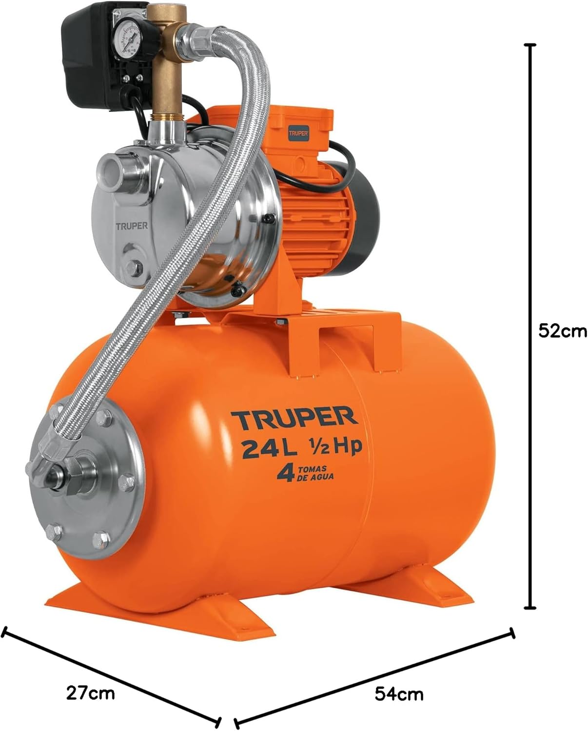 Truper HIDR-1/2X24, Bomba (Equipo hidroneumático) Uso doméstico, 24 Litros