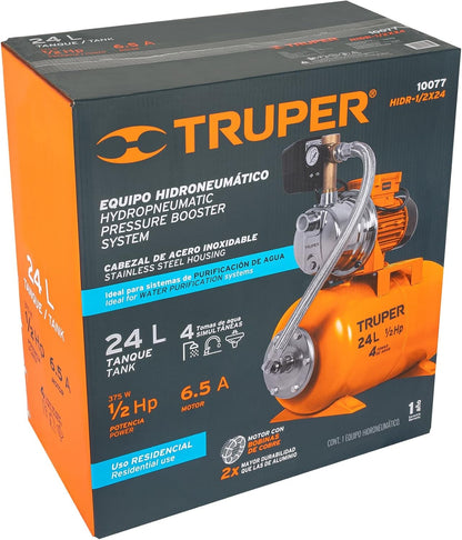 Truper HIDR-1/2X24, Bomba (Equipo hidroneumático) Uso doméstico, 24 Litros