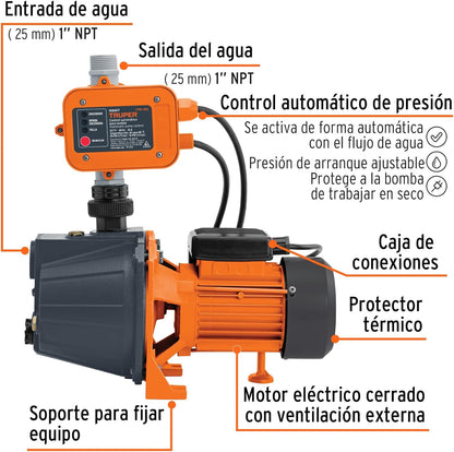 Truper PRE-1/2, Bomba presurizadora jet hierro 1/2 HP con control, bobinas de cobre