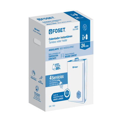 Calentador instantáneo modulante, 24L, 4 serv, gas LP, FOSET