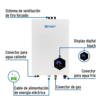 Calentador instantáneo modulante, 24L, 4 serv, gas LP, FOSET