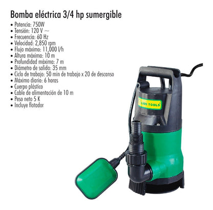Bomba Electrica 3/4 Hp Sumergible 750w Agua Limpia/sucia Msi