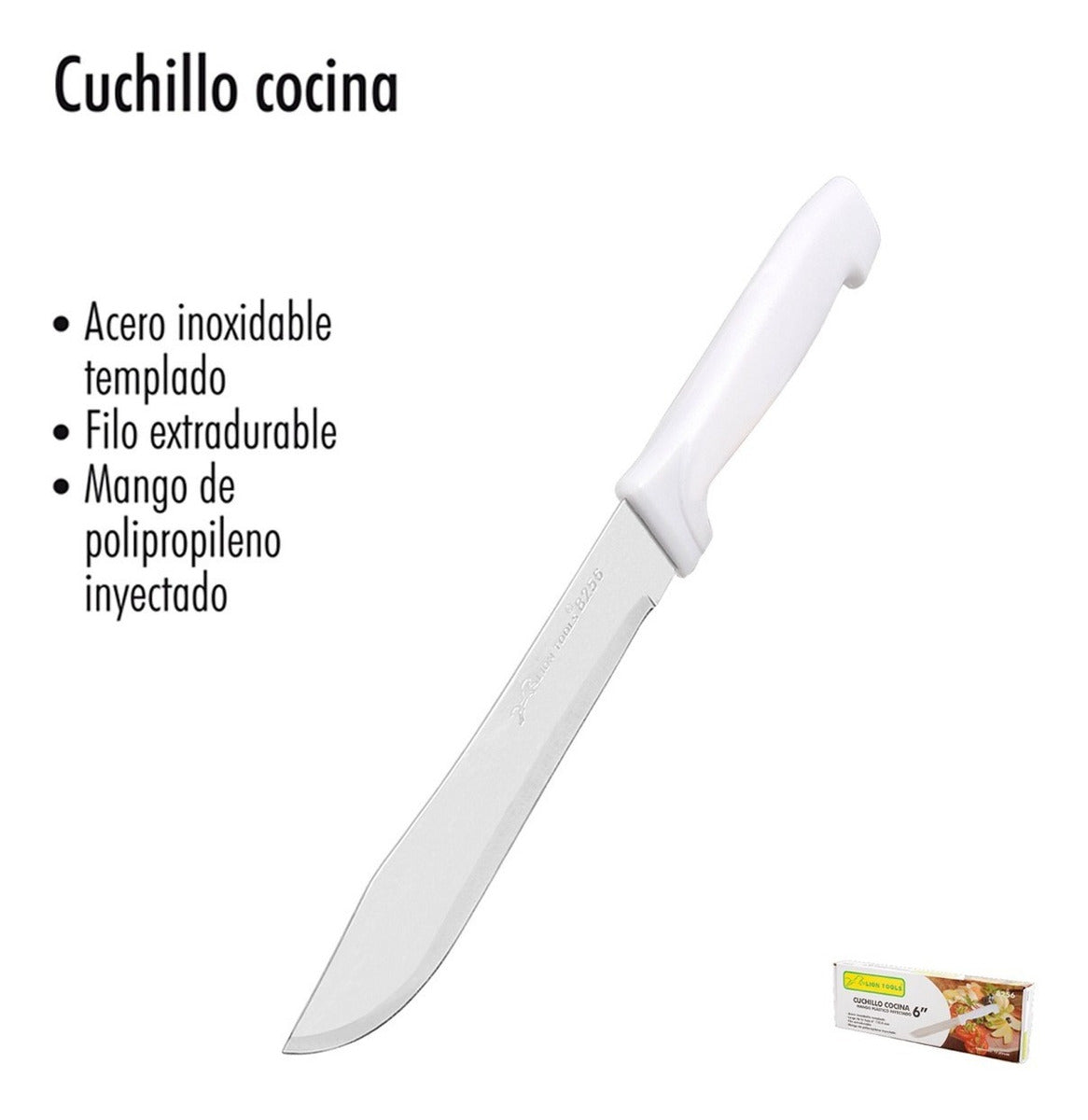 Cuchillo Cocina Filo Extradurable Acero Inoxidable 8   Blanco