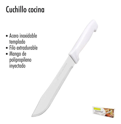 Cuchillo Cocina Filo Extradurable Acero Inoxidable 8   Blanco