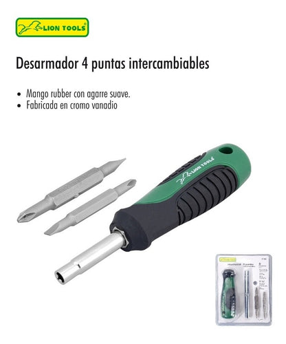 Desarmador 4 Puntas Intercambiables Cruz/plano, Lion Tools