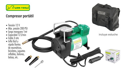 Compresor De Aire Portatil Para Coche Moto Bici Inflables Verde 60 Mhz No Aplica