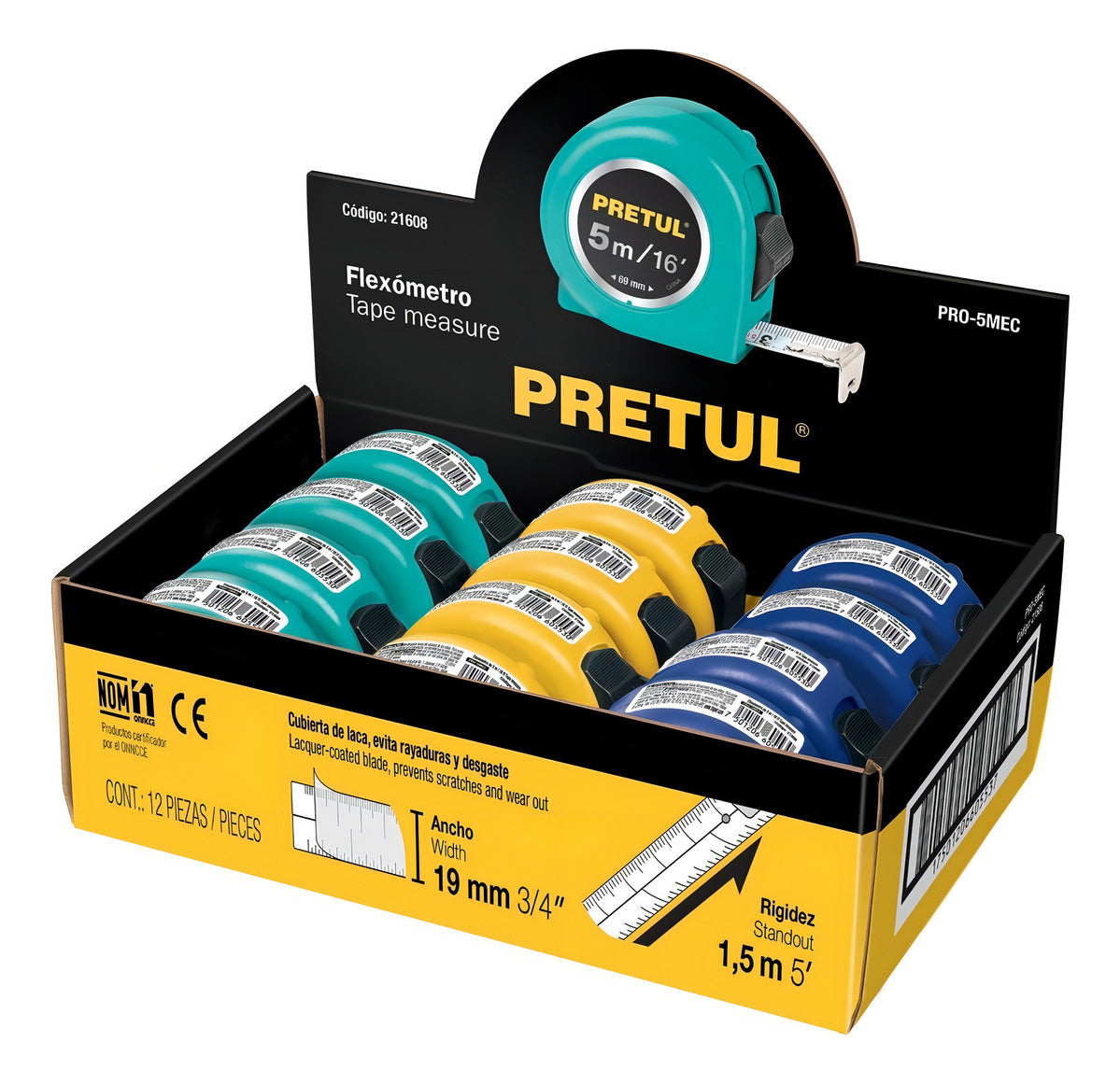 Cinta Métrica Pretul 5 Metros Reforzada Calidad
