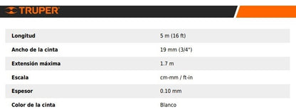 Cinta Métrica Pretul 5 Metros Reforzada Calidad