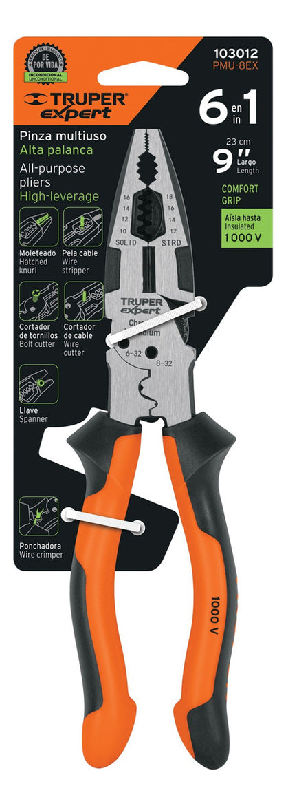 Pinza Multi 8¨electricista Comfort Grip Truper Expert 103012