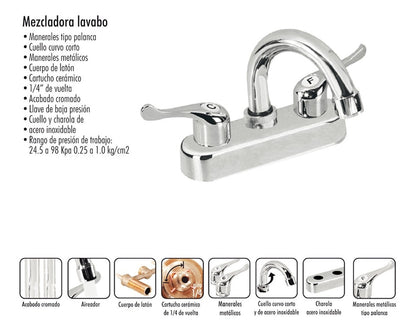 Llave Mezcladora De Lavabo Grifo Doble  Baño Acero Inox Plateado