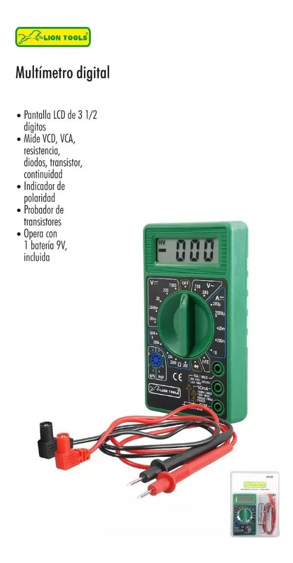 Multimetro Digital 7 Funciones Con Puntas Lion Tools