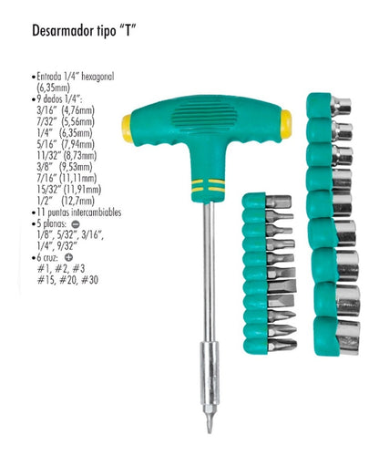 Desarmador Tipo T Juego 22 Piezas