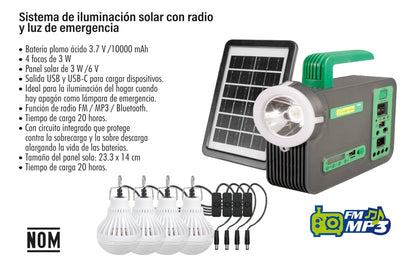 Sistema De Iluminacion Solar 5 Foco Led Usb Bateria Panel 3w Blanco