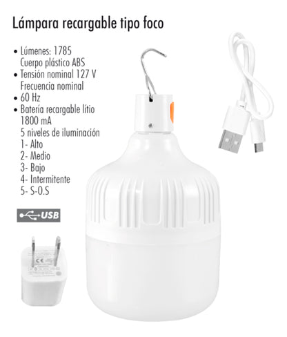 Foco Lampara Recargable De Emergencia 21w Usb Blanco