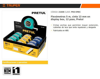 Cinta Métrica Pretul 5 Metros Reforzada Calidad