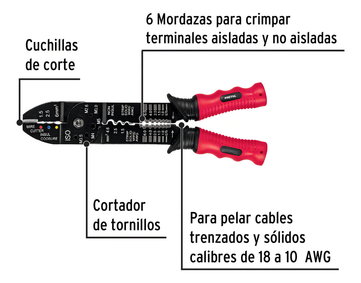 Pinza Pela Cables 9'', 6 Mordazas 22710 Pretul
