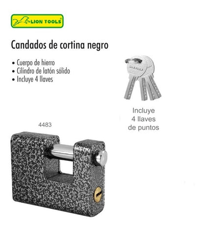 Candado Cortina Máxima Seguridad Antipalanca 70mm Lion Tools Color Negro