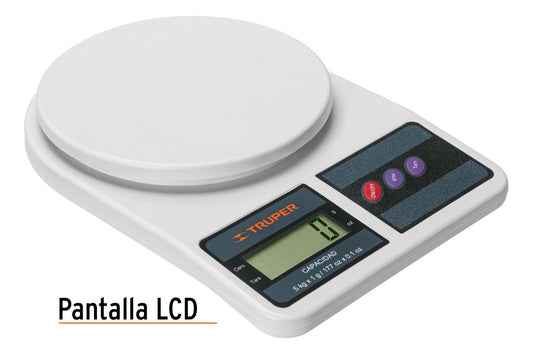 Báscula Digital Para Cocina, 5kg Truper BASE-5EP Capacidad máxima 5 kg
