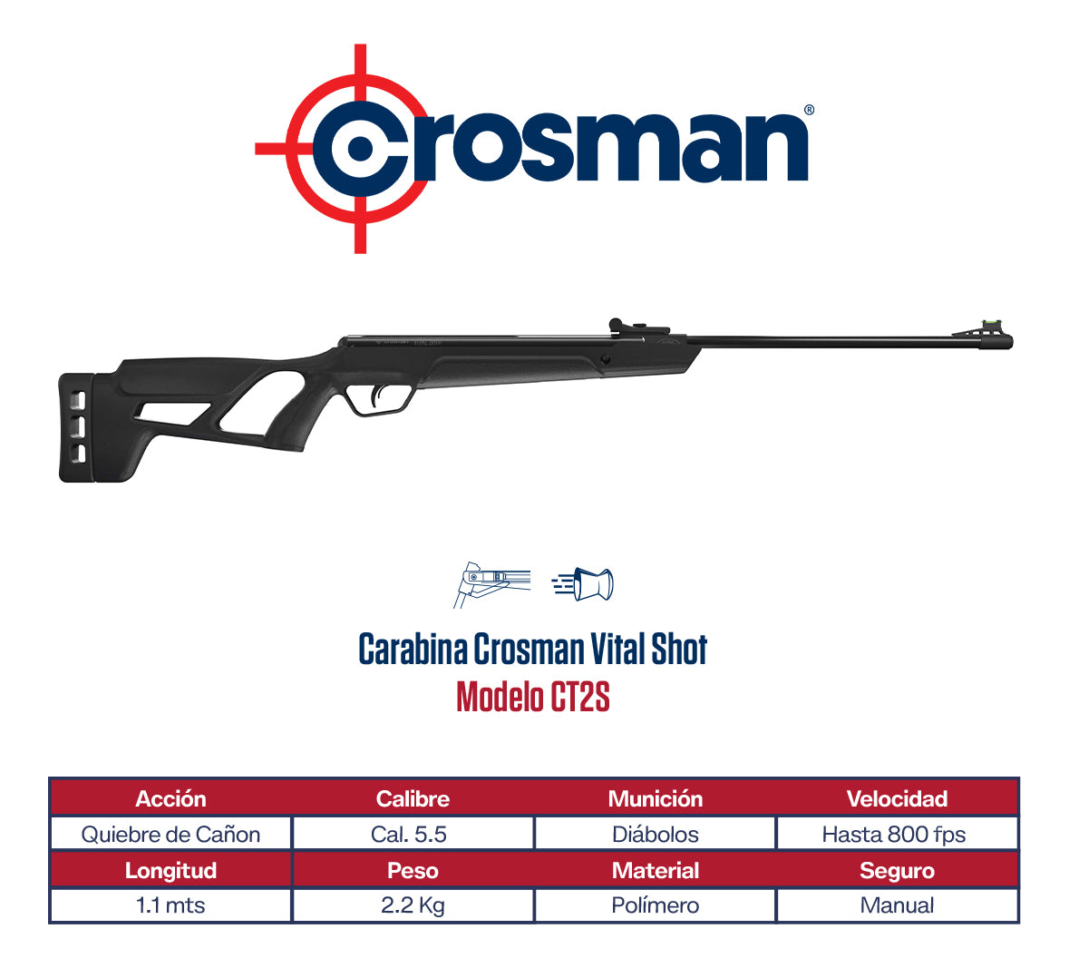 Carabina Crosman Vital Shot Nitropiston Cal. 5.5 800 Fps Negro