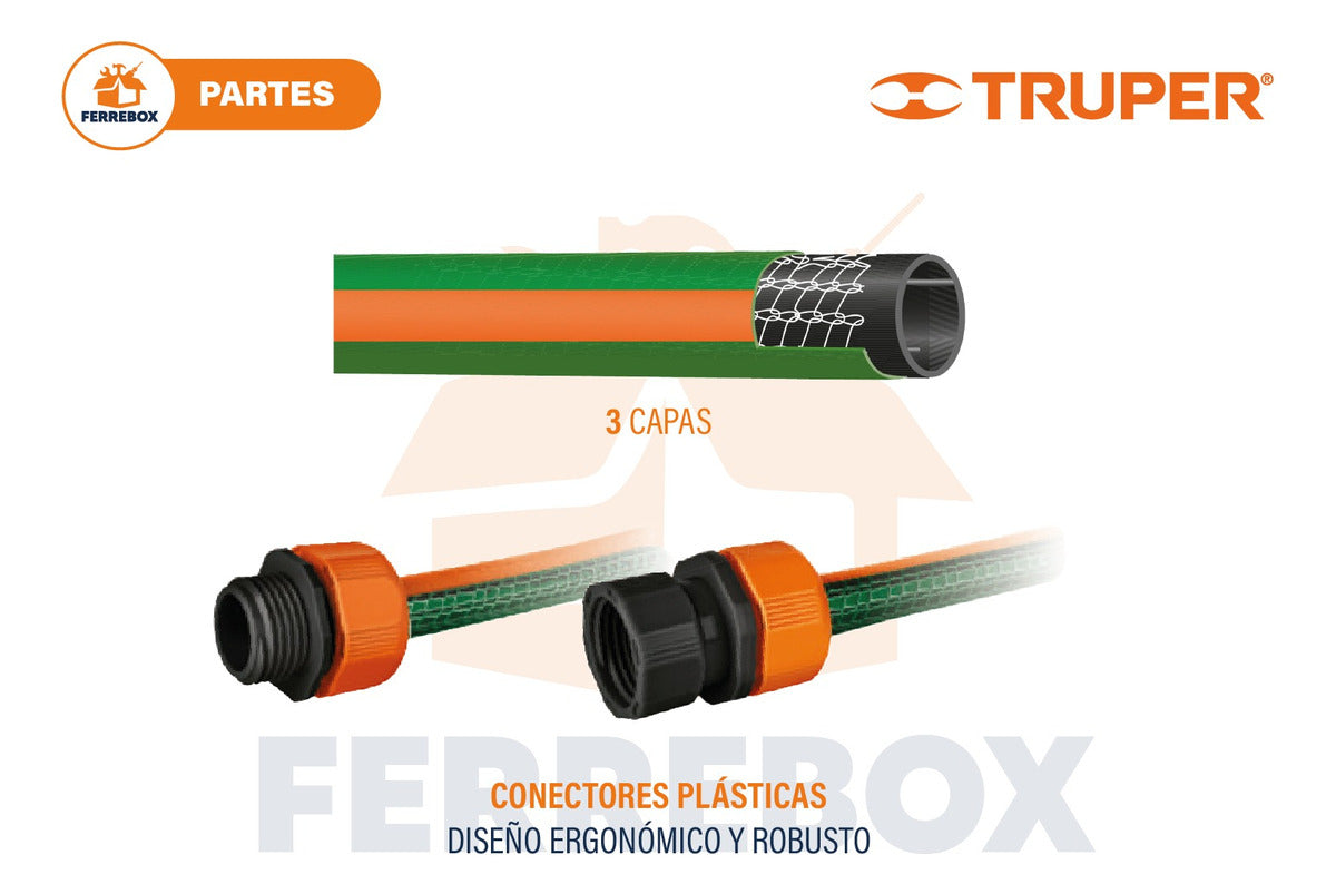 Manguera Jardin Reforzada Conexiones Plásticas 10 Mts Truper
