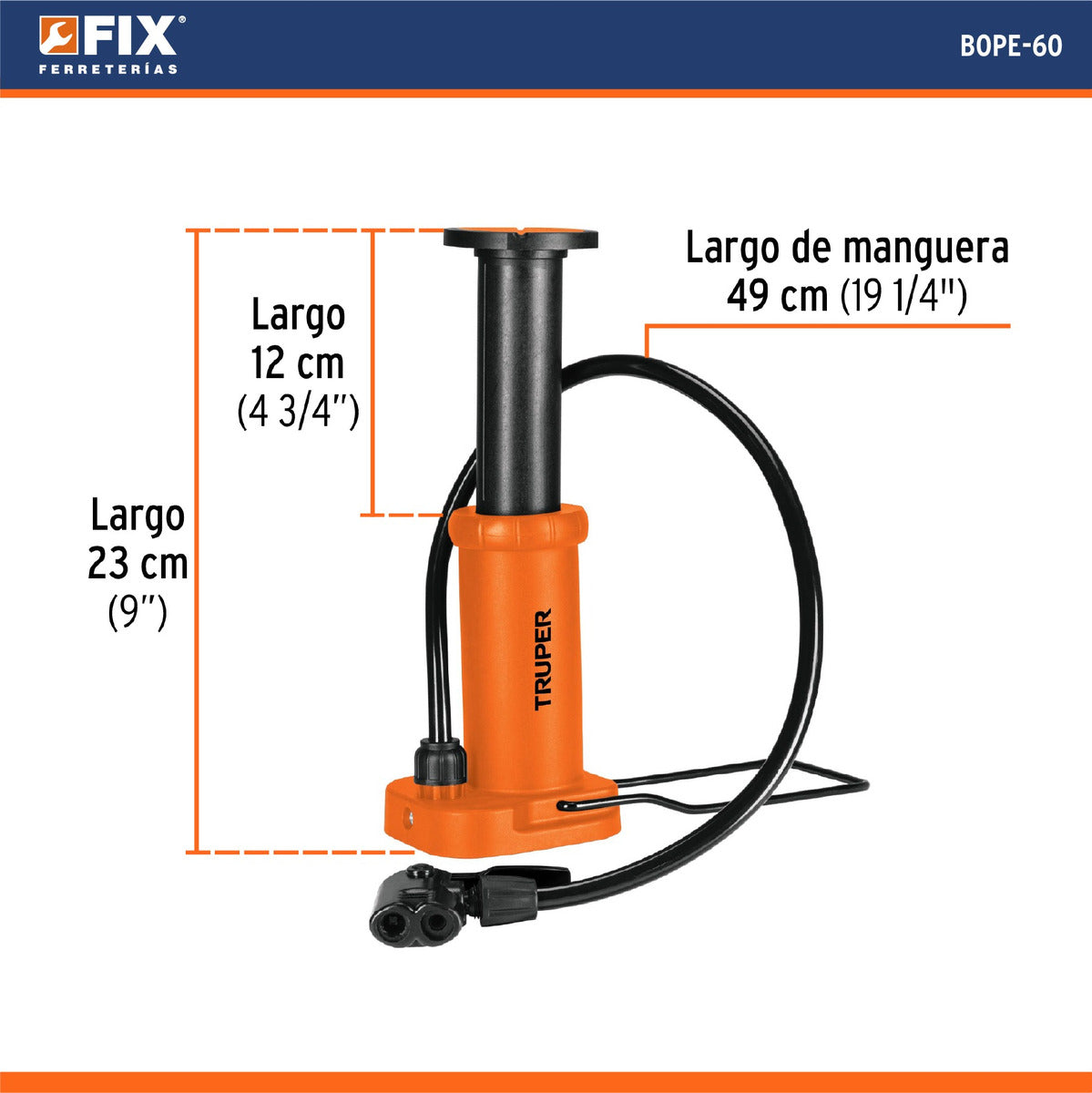 Bomba De Pedal 60 Psi Truper BOPE-60 101667 Color Naranja