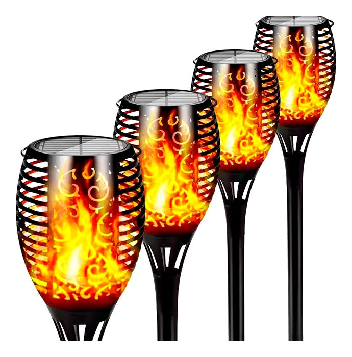 2 Lamparas Solares Rgb Tipo Antorcha Para Jardin Estructura Negro