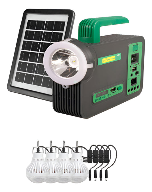 Sistema De Iluminacion Solar 5 Foco Led Usb Bateria Panel 3w Blanco