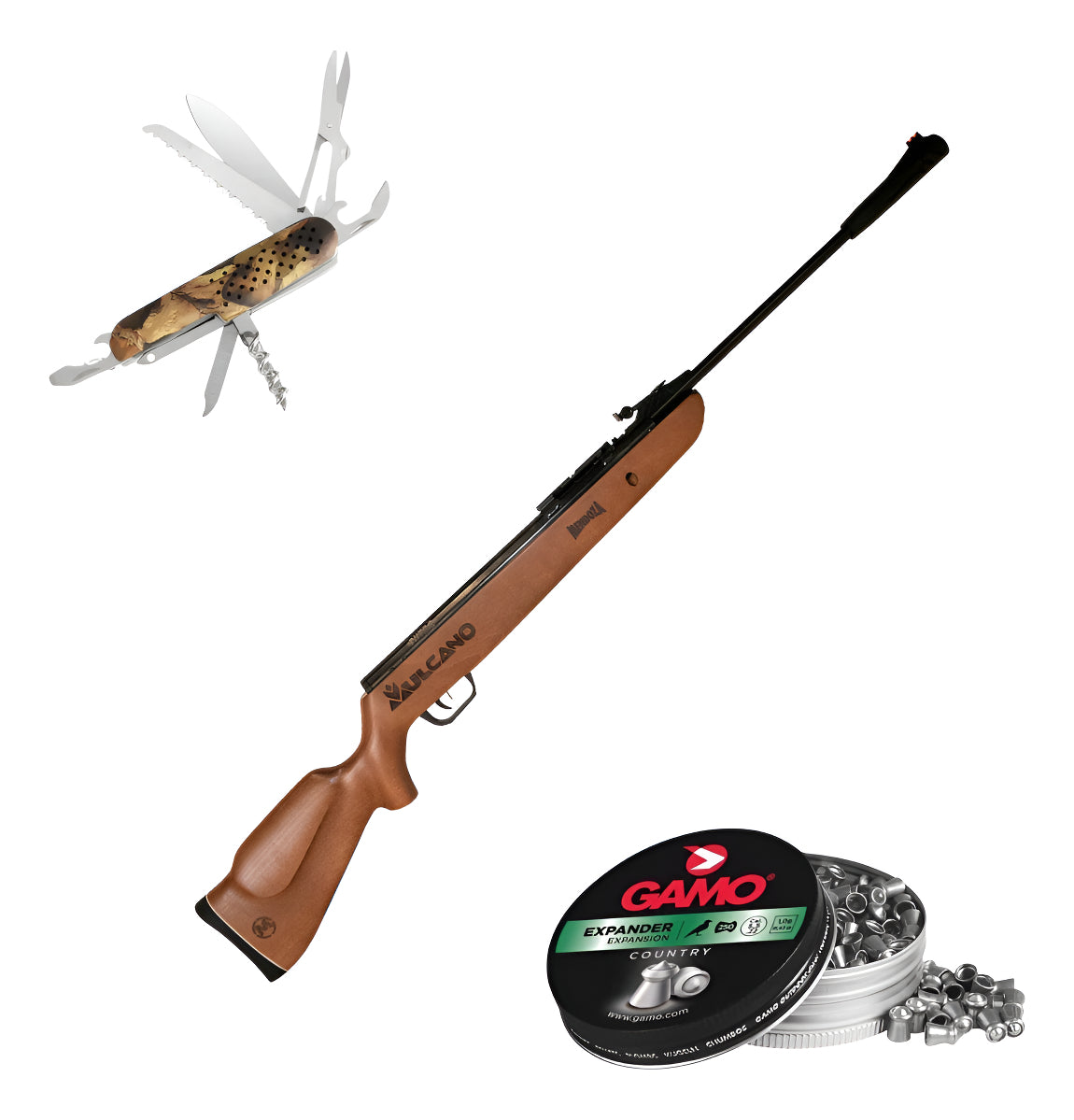 Rifle Nitropiston Mendoza Vulcano Barniz 5.5 Mm C/cargador Caqui 5.5 Mm