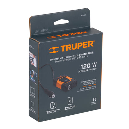 Inversor de corriente de 120w con puertos USB, truper