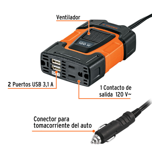Inversor de corriente de 120w con puertos USB, truper