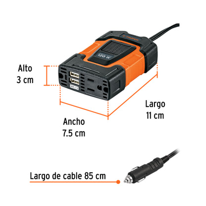 Inversor de corriente de 120w con puertos USB, truper
