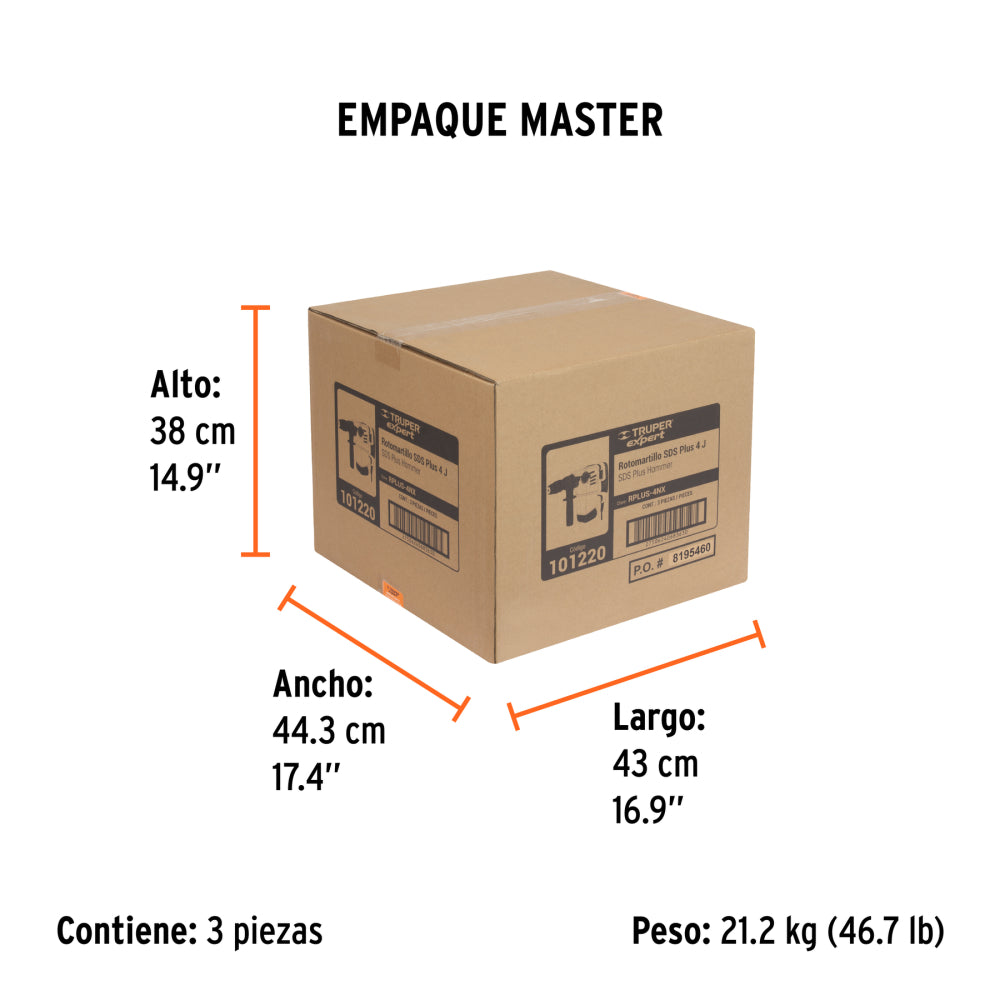 Rotomartillo SDS Plus 4 Joules, 1000W, TRUPER EXPERT