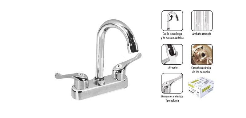 Llave Mezcladora para lavabo Cuello largo Acero inoxidable